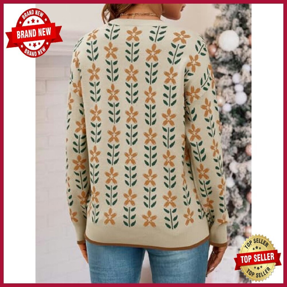 Oversized Knitted Pullover Sweater Long Sleeve Crewneck Trendy Fall Top - Picture 6 of 8